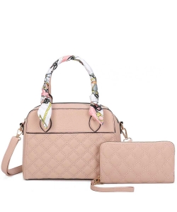 Quilted Scarf Top Handle 2-in-1 Satchel LF471S2 PINK
